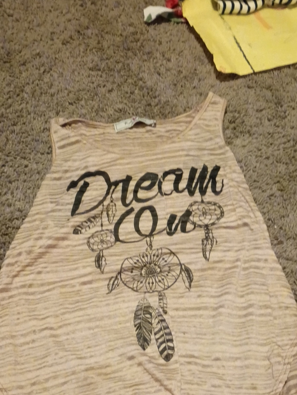Kali Beige Striped Tank Top with Black 'Dream On' Graphic